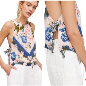 FREE PEOPLE ANTHROPOLOGIE PINK FLORAL THIS SWEET LOVE TIE SIDE TOP SIZE M
